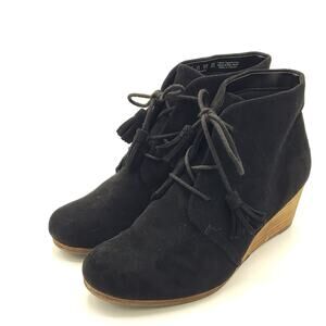 Dr Scholls Boots Pierre Tassel Wedge Ankle Bootie Black Fabric women's size 7.5